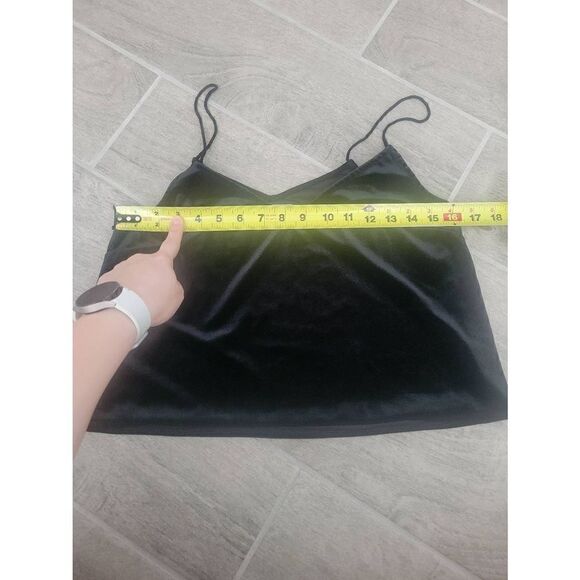 Kendall + Kylie Velour Style Spaghetti Strap Tank Cami‎ Crop Black Size Small - Picture 3 of 5